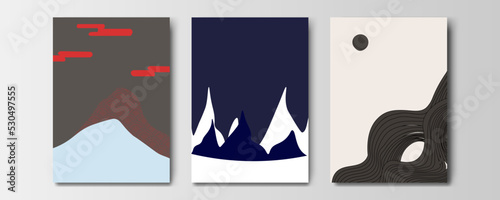 mountain wallpaper design with landscape line arts, luxury background design for cover, invitation background, packaging design, wall arts, fabric, and print. Vector illustration