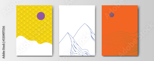 mountain wallpaper design with landscape line arts, luxury background design for cover, invitation background, packaging design, wall arts, fabric, and print. Vector illustration