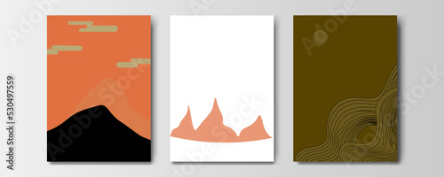 mountain wallpaper design with landscape line arts, luxury background design for cover, invitation background, packaging design, wall arts, fabric, and print. Vector illustration