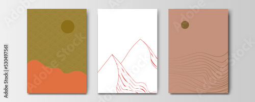 mountain wallpaper design with landscape line arts, luxury background design for cover, invitation background, packaging design, wall arts, fabric, and print. Vector illustration