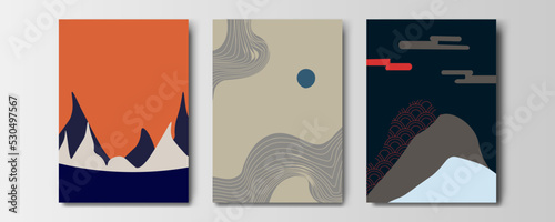 mountain wallpaper design with landscape line arts, luxury background design for cover, invitation background, packaging design, wall arts, fabric, and print. Vector illustration