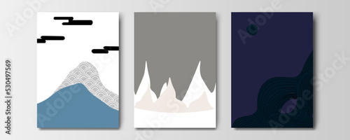 mountain wallpaper design with landscape line arts, luxury background design for cover, invitation background, packaging design, wall arts, fabric, and print. Vector illustration