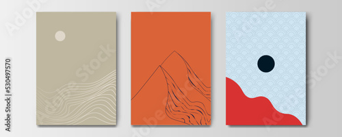 mountain wallpaper design with landscape line arts, luxury background design for cover, invitation background, packaging design, wall arts, fabric, and print. Vector illustration
