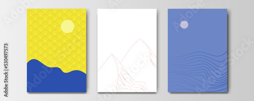 mountain wallpaper design with landscape line arts, luxury background design for cover, invitation background, packaging design, wall arts, fabric, and print. Vector illustration