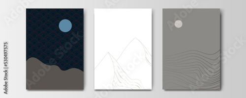 mountain wallpaper design with landscape line arts, luxury background design for cover, invitation background, packaging design, wall arts, fabric, and print. Vector illustration