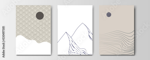 mountain wallpaper design with landscape line arts, luxury background design for cover, invitation background, packaging design, wall arts, fabric, and print. Vector illustration