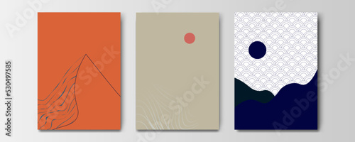 mountain wallpaper design with landscape line arts, luxury background design for cover, invitation background, packaging design, wall arts, fabric, and print. Vector illustration