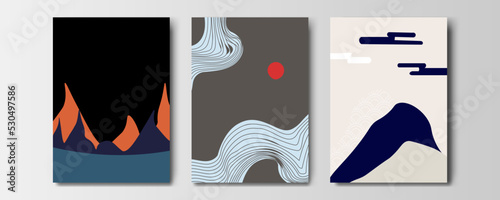 mountain wallpaper design with landscape line arts, luxury background design for cover, invitation background, packaging design, wall arts, fabric, and print. Vector illustration