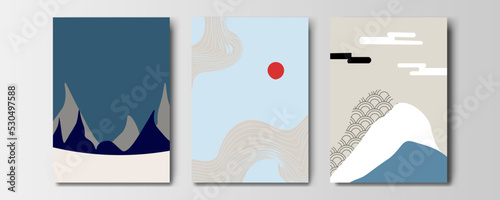 mountain wallpaper design with landscape line arts, luxury background design for cover, invitation background, packaging design, wall arts, fabric, and print. Vector illustration