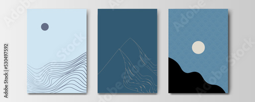 mountain wallpaper design with landscape line arts, luxury background design for cover, invitation background, packaging design, wall arts, fabric, and print. Vector illustration