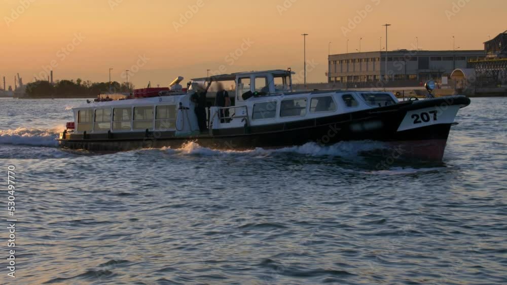 Boat Swimming on Grand Canal in Venice Italy at Sunset POV Slow Motion Boat Swimming on Grand Canal in Venice Italy at Sunset POV Slow Motion