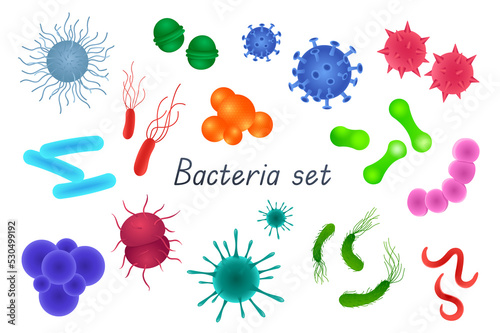 Bilde på lerret Bacteria and germs 3d realistic set