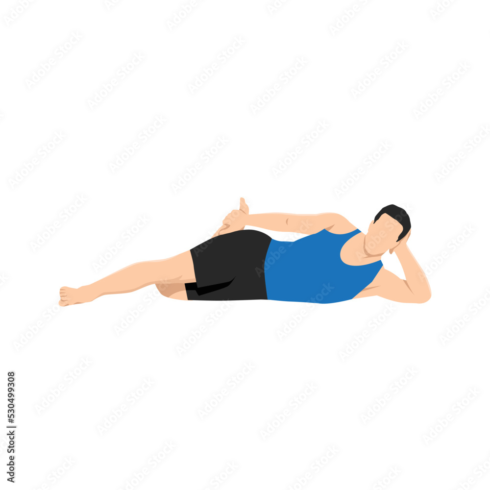 Man doing Cat Tail Pulling Pose, Practice Cat Tail Pulling Pose. Flat vector illustration isolated on white background Man doing Cat Tail Pulling Pose, Practice Cat Tail Pulling Pose. Flat vector illustration isolated on white background