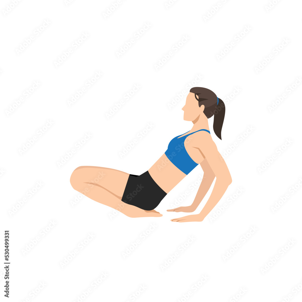 Woman doing Toes Squat Pose to Ankle Stretch Pose. Flat vector illustration isolated on white background Woman doing Toes Squat Pose to Ankle Stretch Pose. Flat vector illustration isolated on white background
