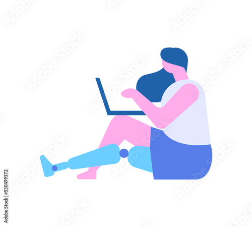 Person with prosthesis flat vector illustration