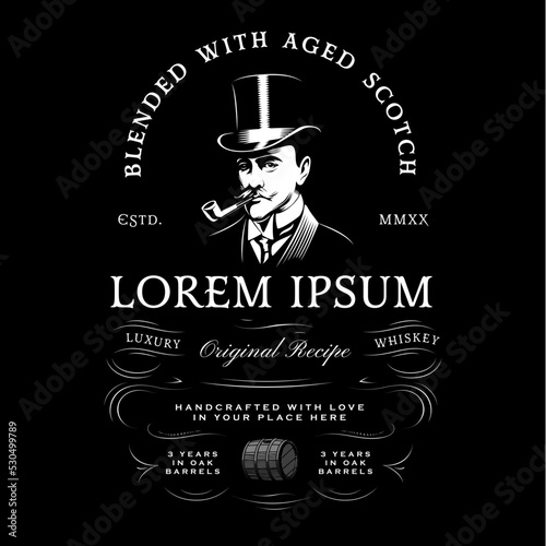 Vintage Whiskey Logo with Gentleman in Top Hat