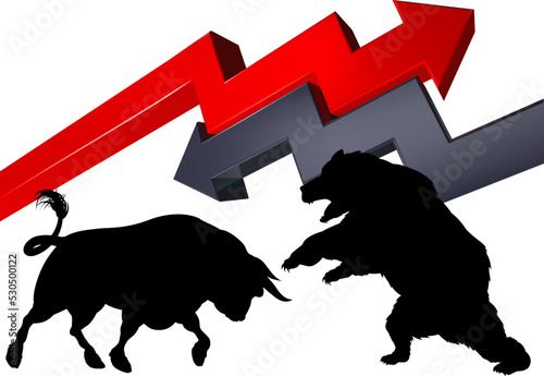 Bull vs bear fight stock market volatile wall street trading concept