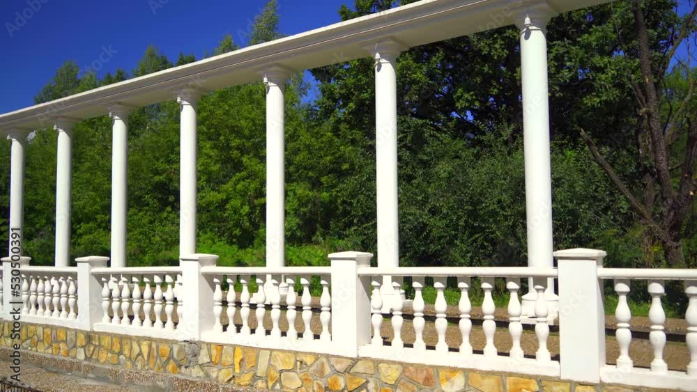 White colonnades in the park. City public park. Khabarovsk. The Far Eastern region of Russia. White colonnades in the park. City public park. Khabarovsk. The Far Eastern region of Russia.