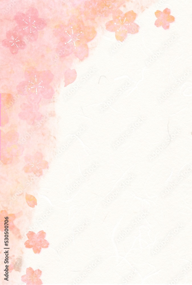年賀状に使える和紙を使った桜の花のイラスト背景、はがきサイズ