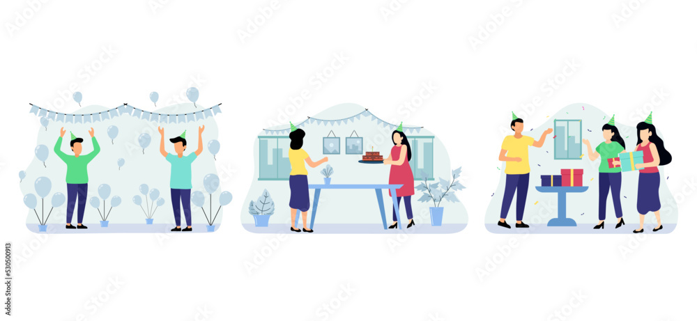 Fototapeta premium Birthday Party Scene Flat Bundle Design