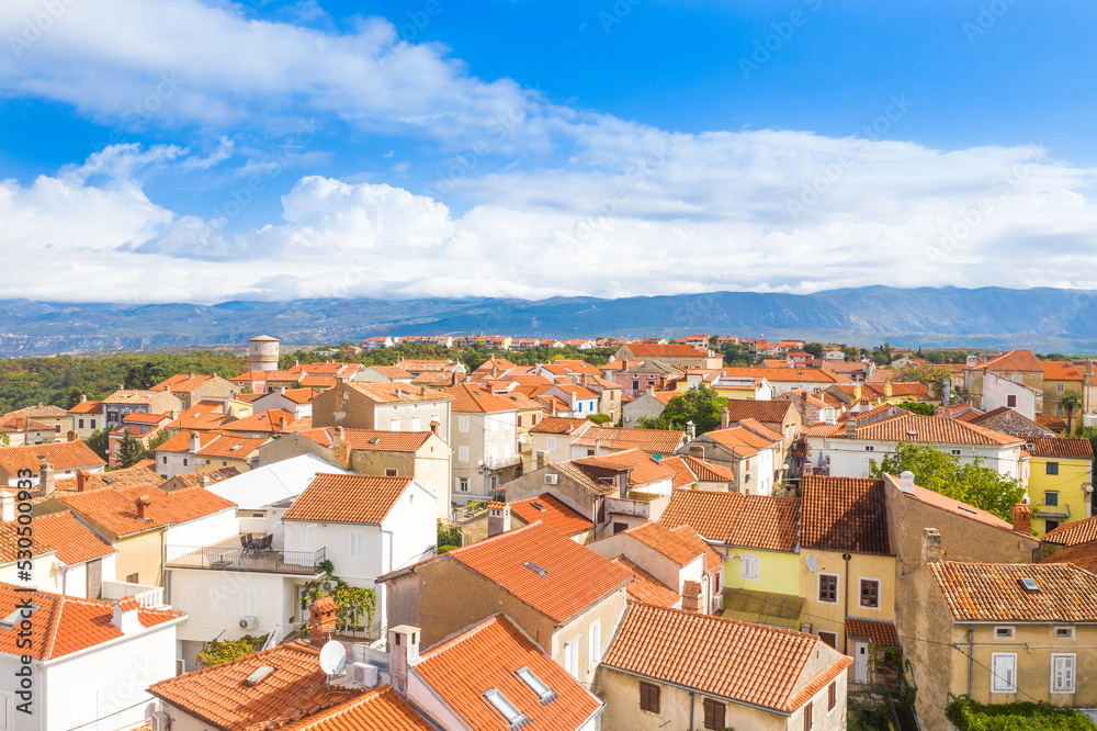 Town of Omisalj on Krk island, Croatia, aerial view