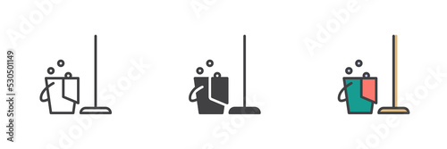 Mop and bucket different style icon set