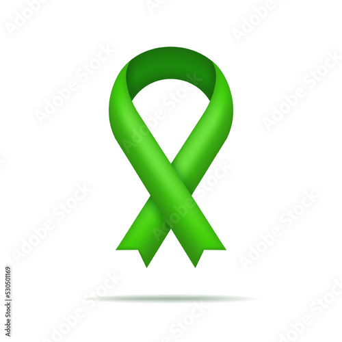 Green scoliosis ribbon. 3d icon for awareness, cerebral and mental health. Cancer, palsy and celiac diseases. Symbol for charity on transplant of organ. Global day of donation. Vector