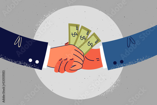 Businesspeople shake hands exchange money 