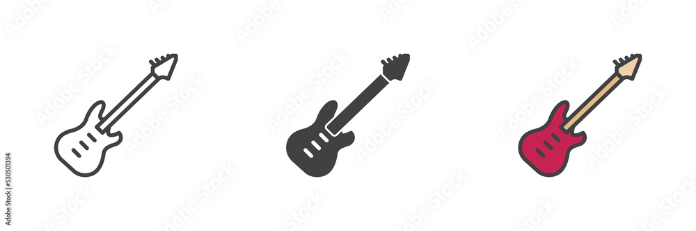 Electric guitar different style icon set Electric guitar different style icon set