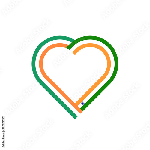 friendship concept. heart ribbon icon of ireland and india flags. vector illustration isolated on white background