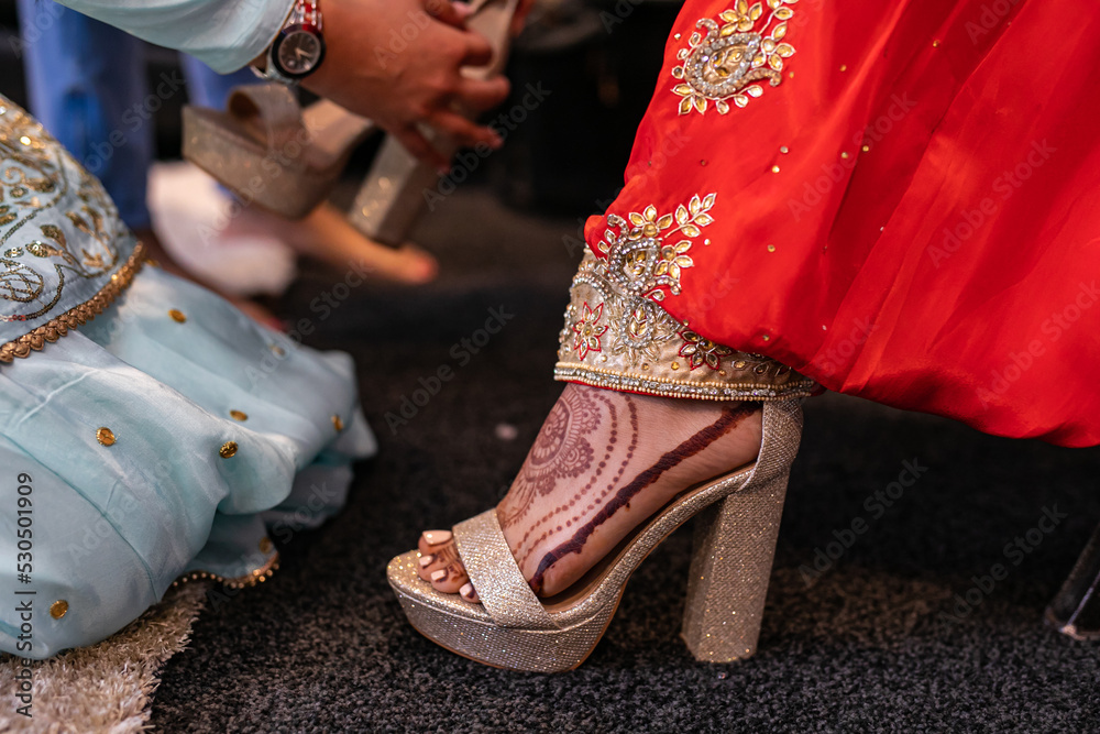 Indian Punjabi bride's wedding shoes close up