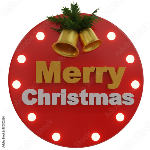 3d rendered merry Christmas 3d text icon with bell for decoration (ID: 530502124)