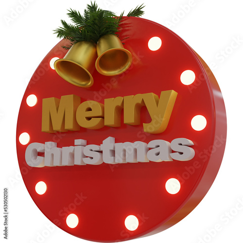 3d rendered merry Christmas 3d text icon with bell isolated view (ID: 530502130)