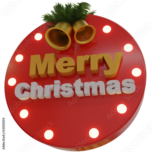 3d rendered merry Christmas 3d text icon with bell side view (ID: 530502154)