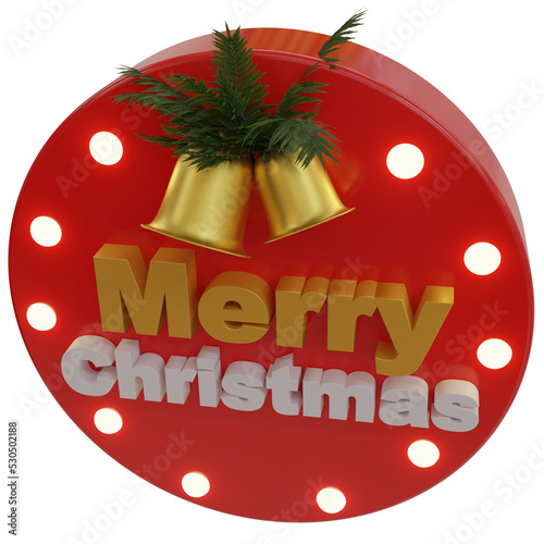 3d rendered merry Christmas 3d text icon with bell front view (ID: 530502188)