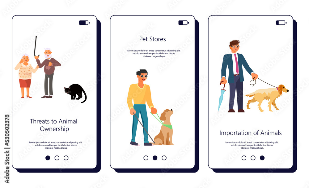Set of apps with Different situation of owners with their domestic animals