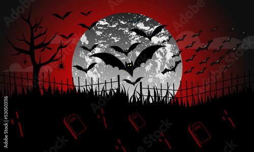 halloween night background with bat and spider man elements