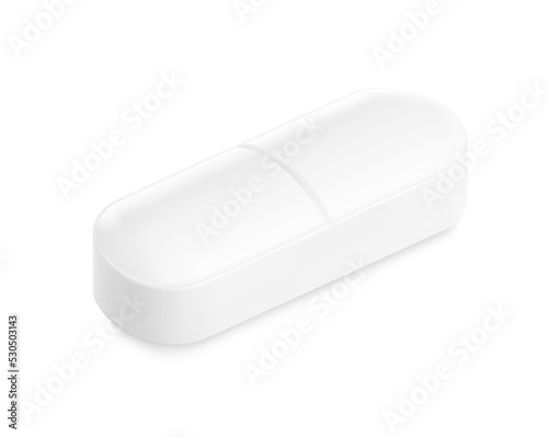 Realistic oblong convex tablet mockup with break line. Vector illustration isolated on white background. Can be used for medical and cosmetic. Ready for your design. EPS10.