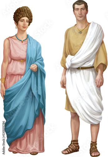Illustration ancient Roman couple on transparent background.