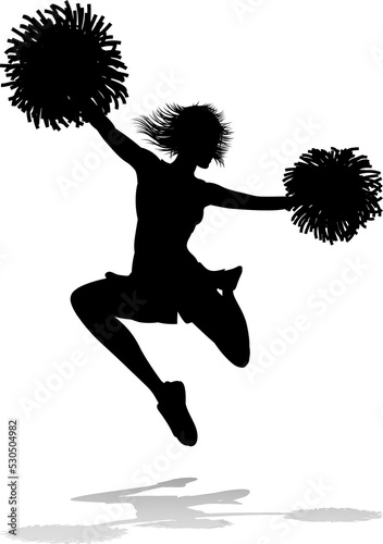 Cheerleader with Pom Poms Silhouette