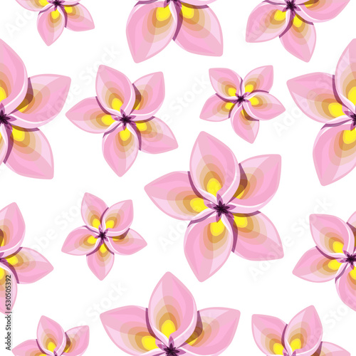Seamless pattern of plumeria flowers on a white background.Vector floral pattern can be used in textiles, wallpapers,screensavers.