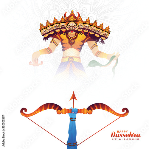 Illustration of lord rama killing ravana in happy dussehra festival background
