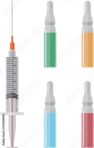 Ampoules and syringe