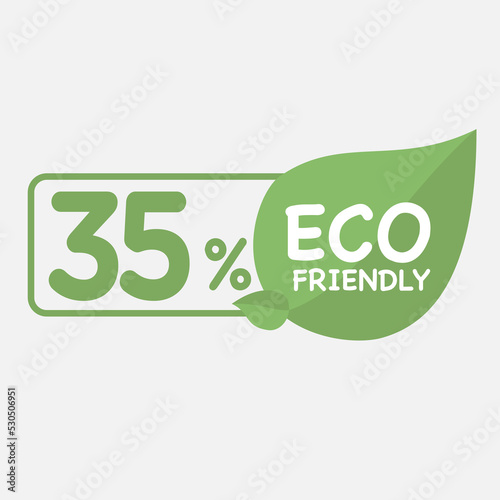 35% Eco friendly green leaf label sticker. 2d vector illustration. Eco friendly stamp icons Vector illustration with Green organic plant leaf.