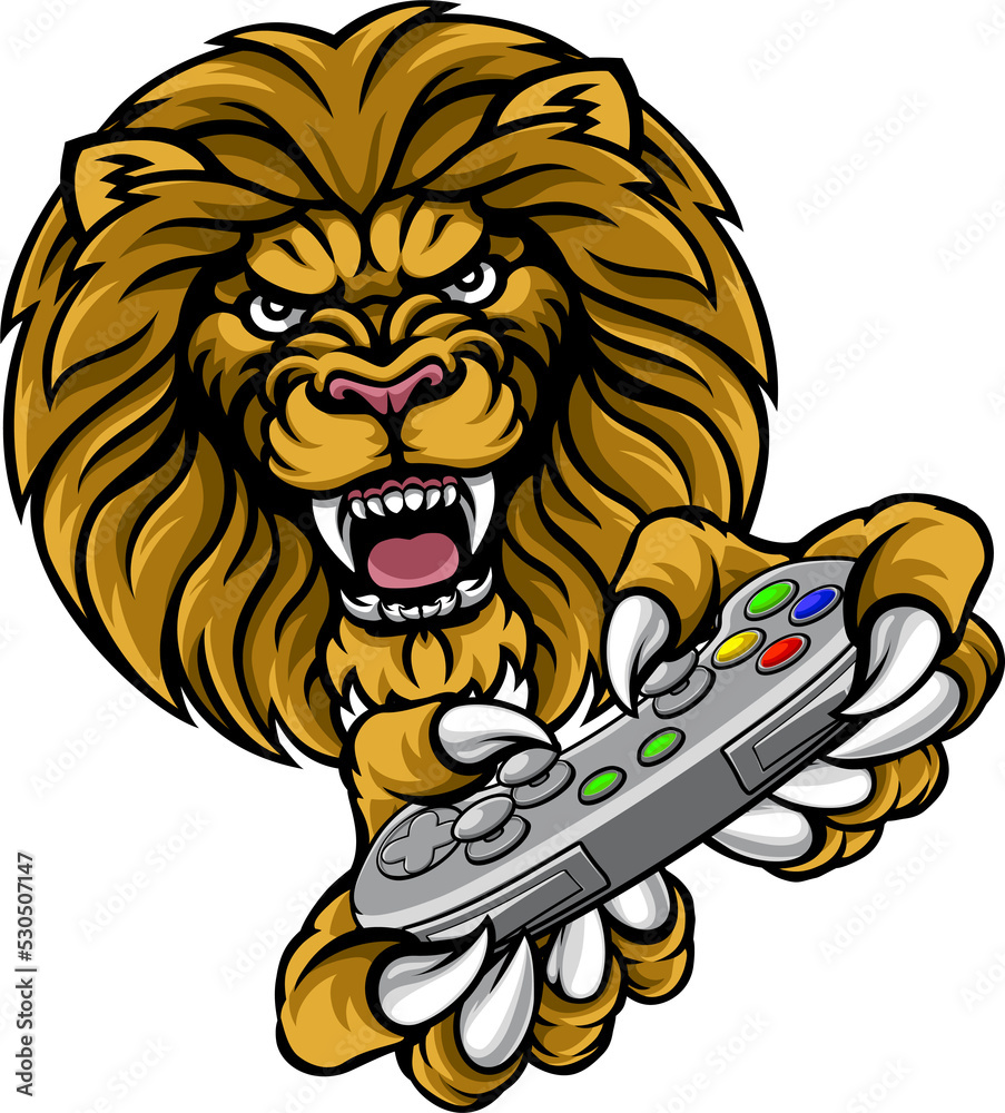 Naklejka premium Lion Player Gamer Mascot