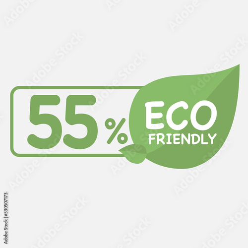 55% Eco friendly green leaf label sticker. 2d vector illustration. Eco friendly stamp icons Vector illustration with Green organic plant leaf.
