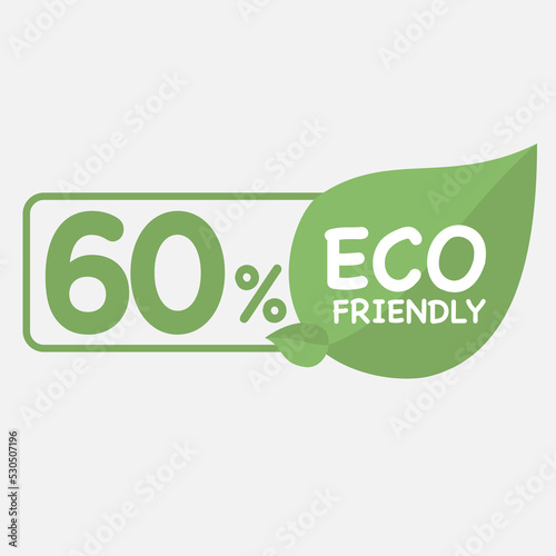 60% Eco friendly green leaf label sticker. 2d vector illustration. Eco friendly stamp icons Vector illustration with Green organic plant leaf.