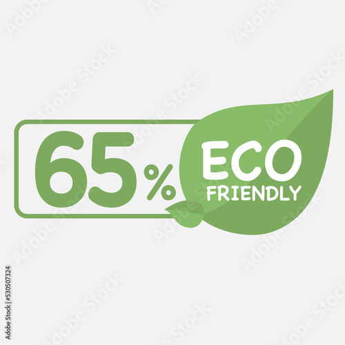65% Eco friendly green leaf label sticker. 2d vector illustration. Eco friendly stamp icons Vector illustration with Green organic plant leaf.