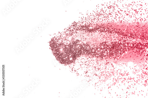 Pink glitter sparkles on white background