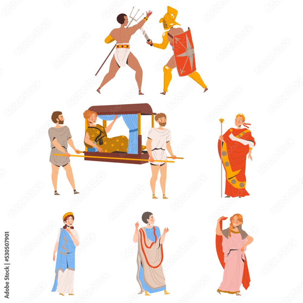 Naklejka premium Ancient Romans Character as Cultural Ethnicity or Nationality from Classical Antiquity Vector Set